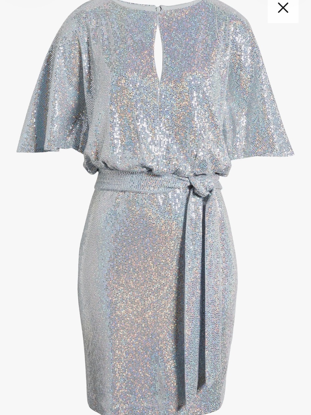 Vince Camuto Silver Sequin Belted Mini Dress